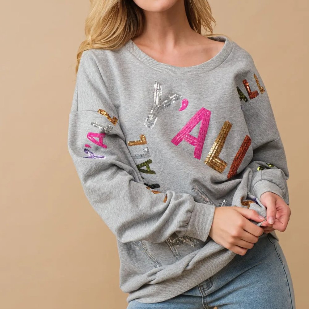 Last 1! NWT Sequin Embellished Y'all Graphic Sweatshirt